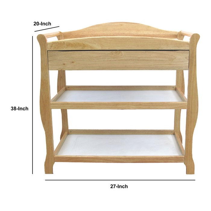 Wooden Changing Table with 1 Drawer and 2 Bottom Shelves,Natural Brown