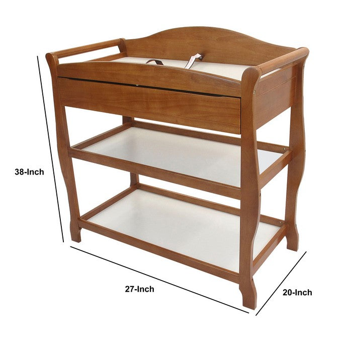 Wooden Changing Table with 1 Drawer and 2 Bottom Shelves, Brown