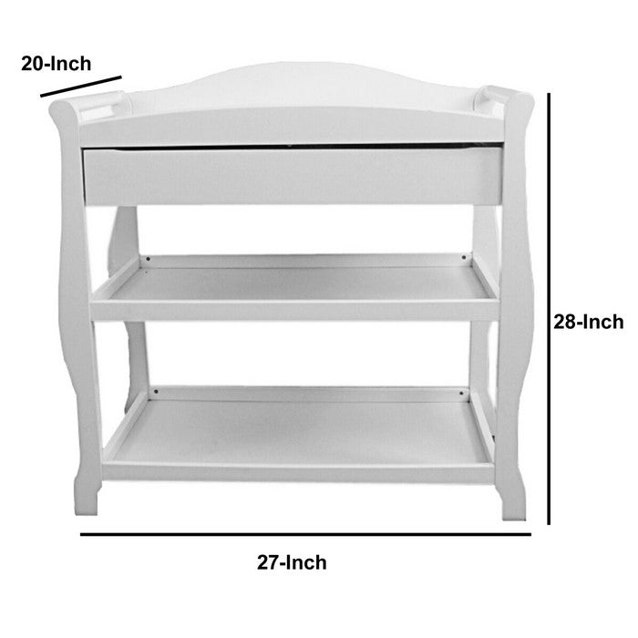 Wooden Changing Table with 1 Drawer and 2 Bottom Shelves, White