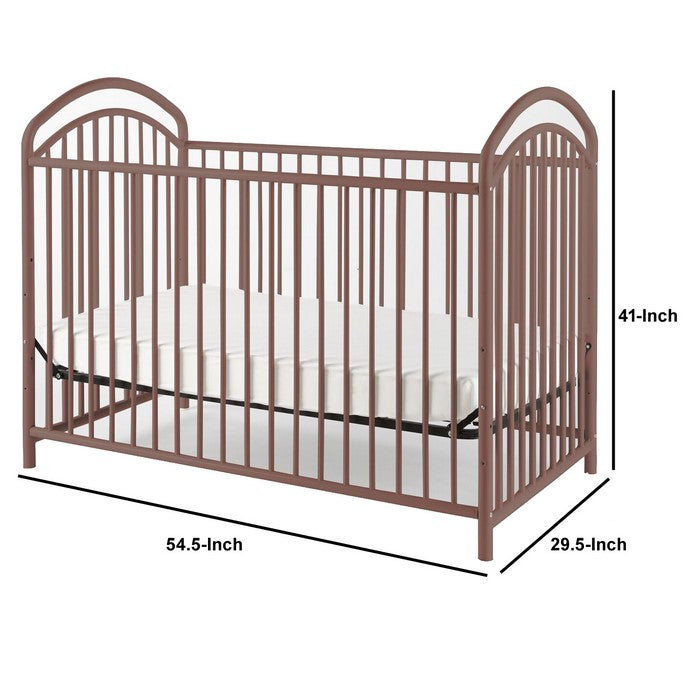 Metal 3 in 1 Full Size Twin Arched Crib with Grid Details, Dark Brown