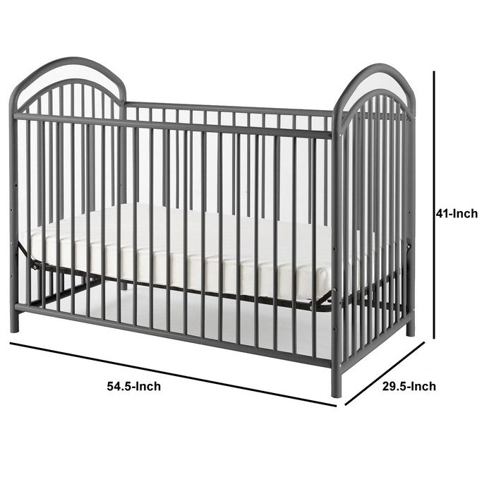 Metal 3 in 1 Full Size Twin Arched Crib with Grid Details, Gray