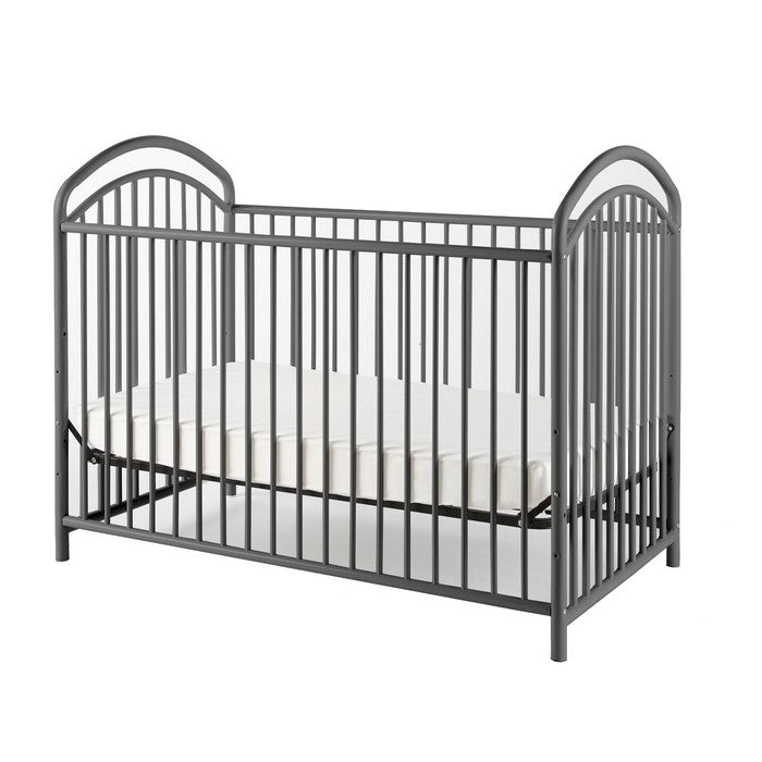 Metal 3 in 1 Full Size Twin Arched Crib with Grid Details, Gray