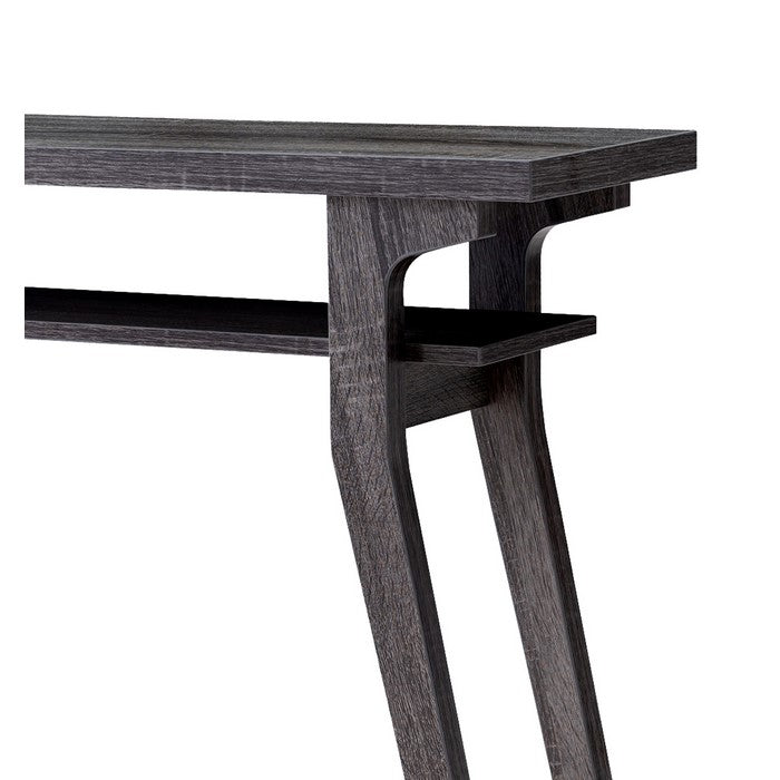 2 Tier Wooden Console Table with Slanted Leg Support, Distressed Gray