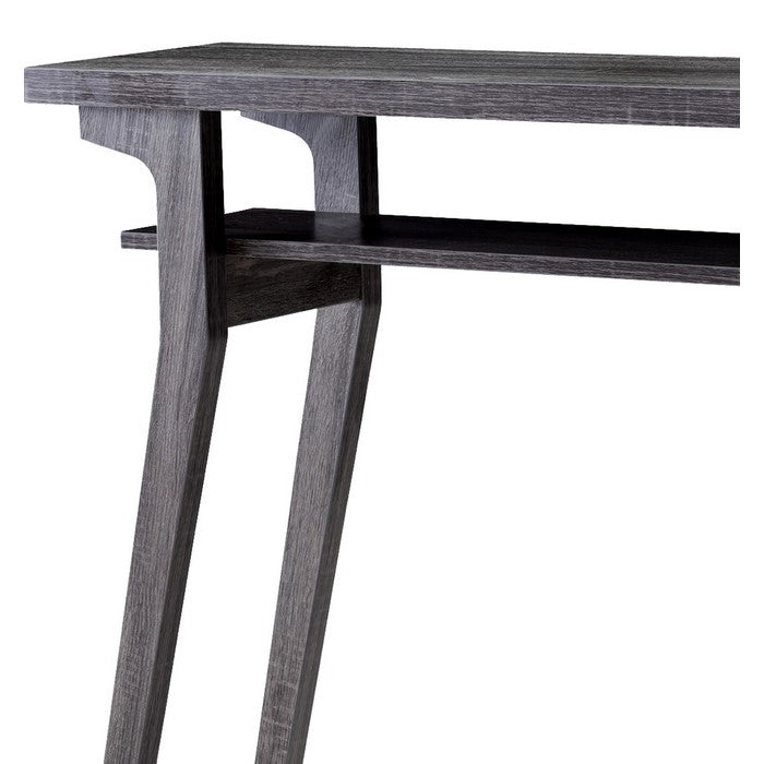 2 Tier Wooden Console Table with Slanted Leg Support, Distressed Gray