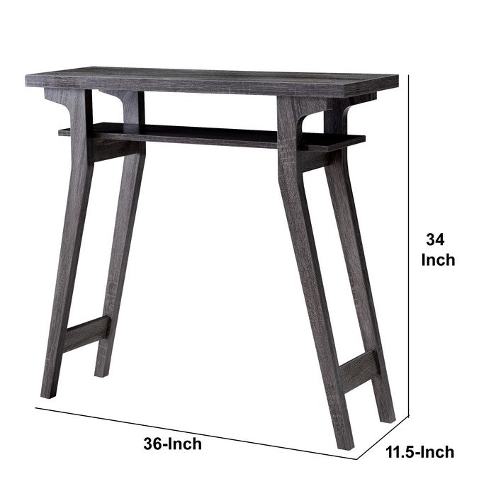 2 Tier Wooden Console Table with Slanted Leg Support, Distressed Gray