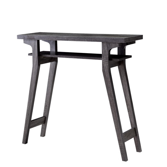2 Tier Wooden Console Table with Slanted Leg Support, Distressed Gray