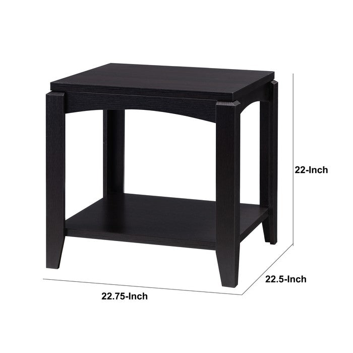 Wooden End Table with Open Bottom Shelf and Chamfered Legs, Brown