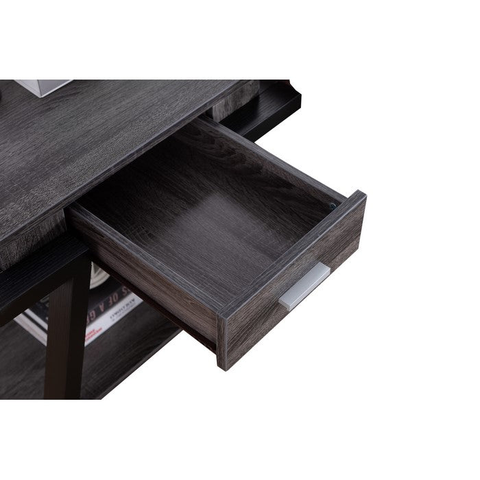 Wooden End Table with Angled Leg Support and 1 Drawer, Black and Gray