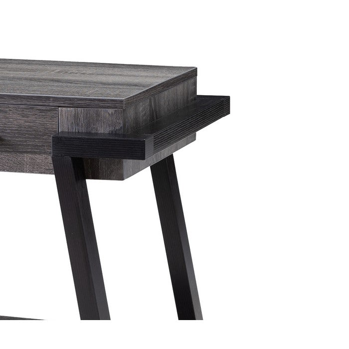 Wooden End Table with Angled Leg Support and 1 Drawer, Black and Gray