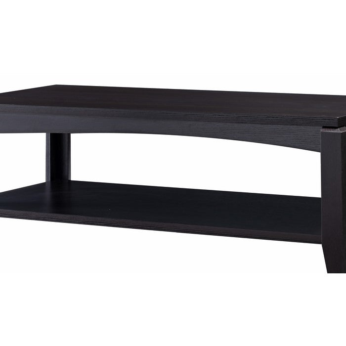 Wooden Coffee Table with Open Bottom Shelf and Chamfered Legs, Brown