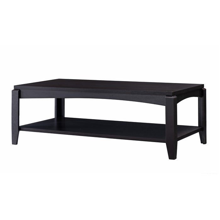 Wooden Coffee Table with Open Bottom Shelf and Chamfered Legs, Brown