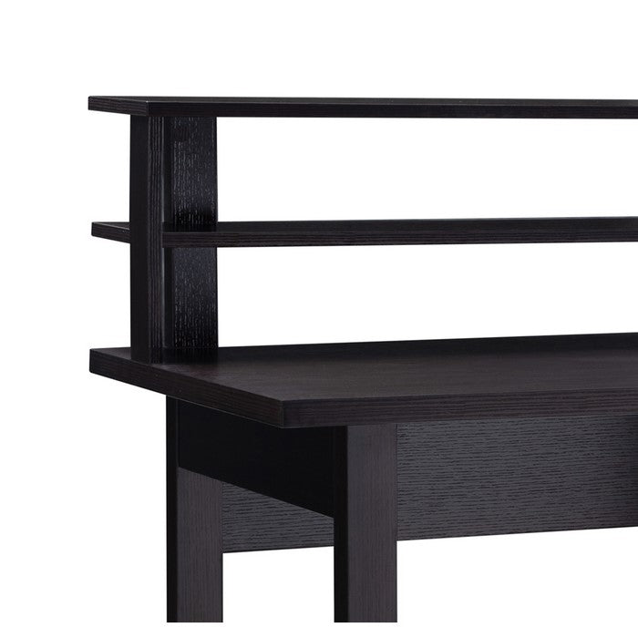 Wooden Desk with Sled Leg Support and 2 Tier Shelving Unit, Brown