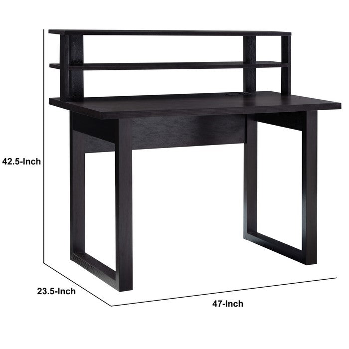 Wooden Desk with Sled Leg Support and 2 Tier Shelving Unit, Brown