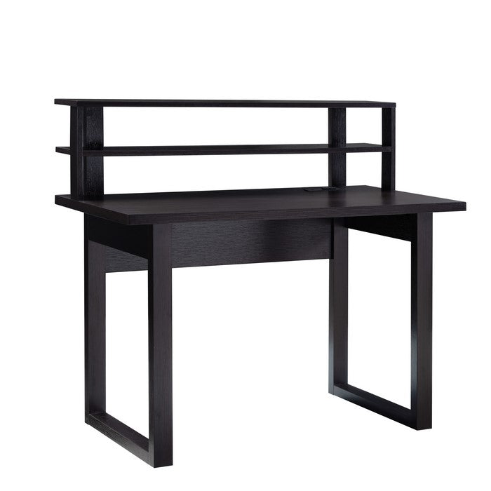 Wooden Desk with Sled Leg Support and 2 Tier Shelving Unit, Brown