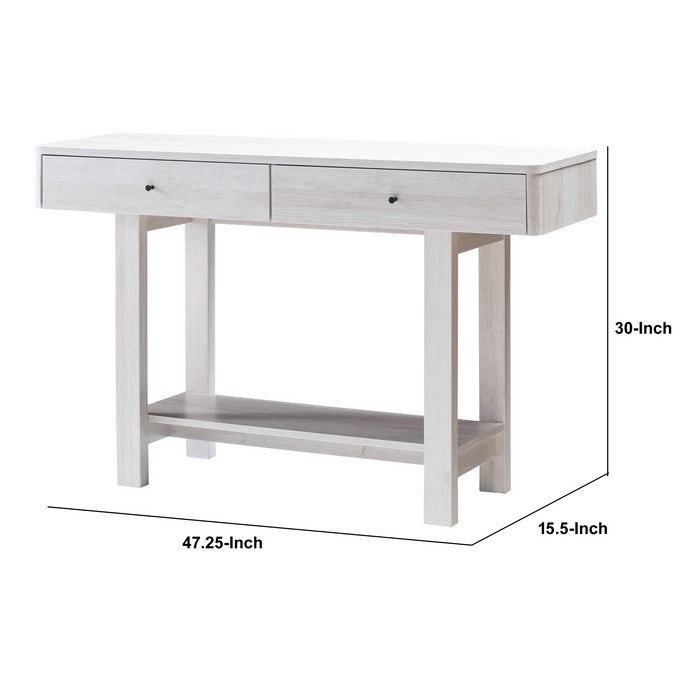 2 Drawer Wooden Console Table with Open Bottom Shelf, White