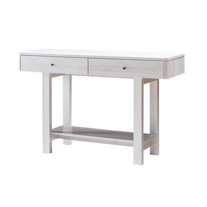 2 Drawer Wooden Console Table with Open Bottom Shelf, White