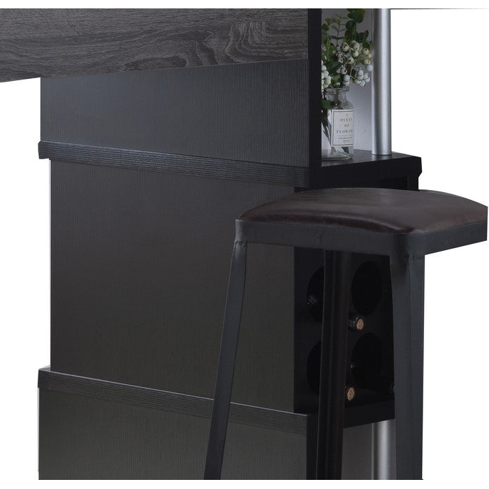 Transitional Style Wooden Bar Table with 3 Tier Side Shelves, Gray