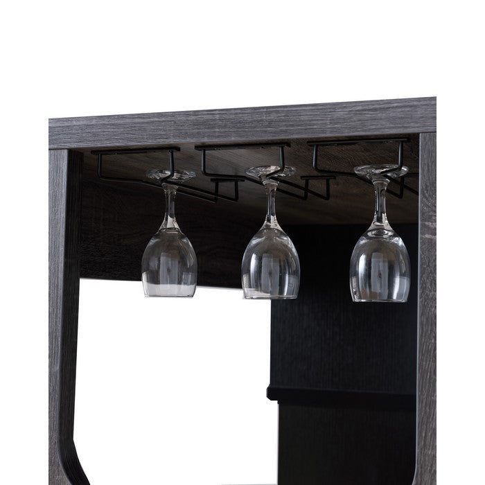 Transitional Style Wooden Bar Table with 3 Tier Side Shelves, Gray