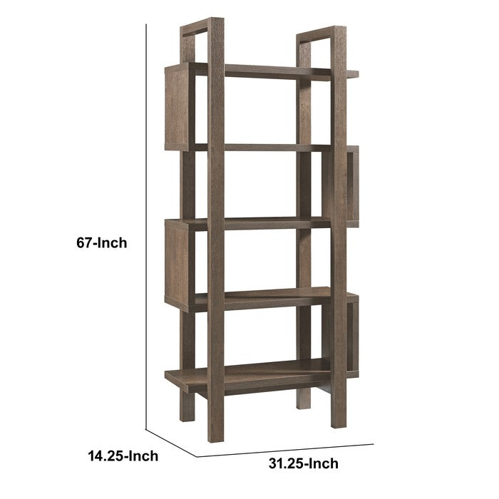 5 Shelf Open Design Wooden Bookcase with Zig Zag Design, Brown