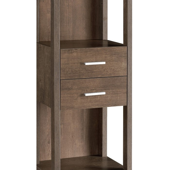 Transitional Wooden Pier with 4 Open Shelves and 2 Drawers, Brown