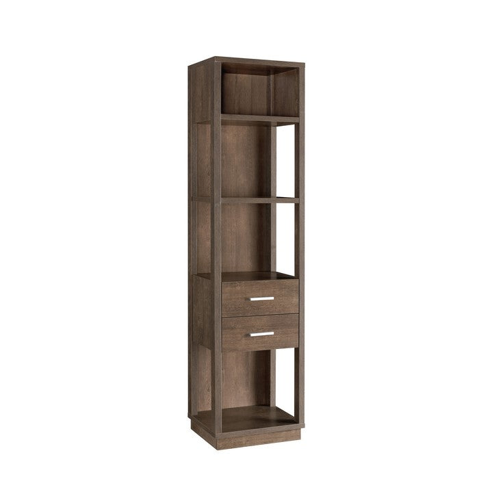 Transitional Wooden Pier with 4 Open Shelves and 2 Drawers, Brown