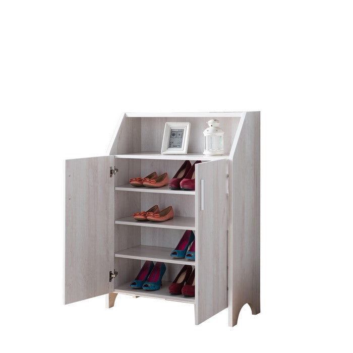 2 Door Wooden Shoe Cabinet with Top Shelf Storage, White