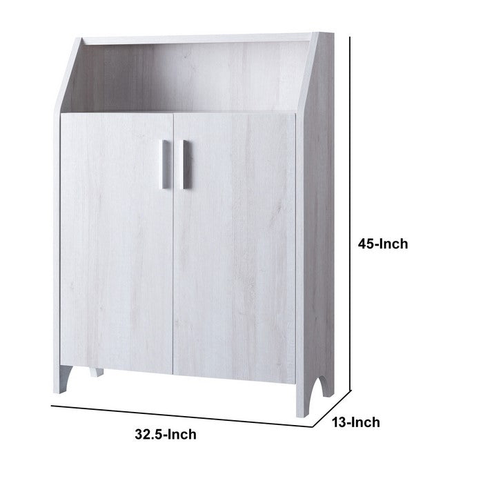 2 Door Wooden Shoe Cabinet with Top Shelf Storage, White