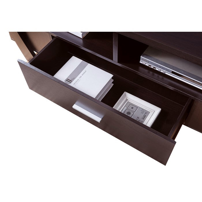 Modern Style TV Stand with 2 Open Shelves and 2 Side Shelves, Brown