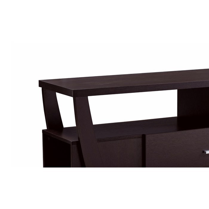 Modern Style TV Stand with 2 Open Shelves and 2 Side Shelves, Brown