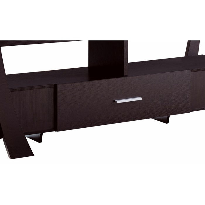 Modern Style TV Stand with 2 Open Shelves and 2 Side Shelves, Brown