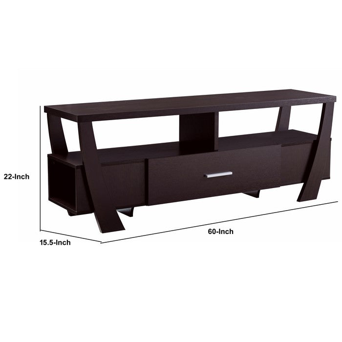 Modern Style TV Stand with 2 Open Shelves and 2 Side Shelves, Brown
