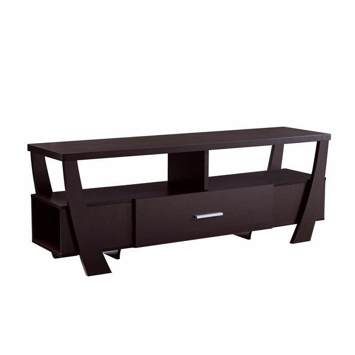 Modern Style TV Stand with 2 Open Shelves and 2 Side Shelves, Brown