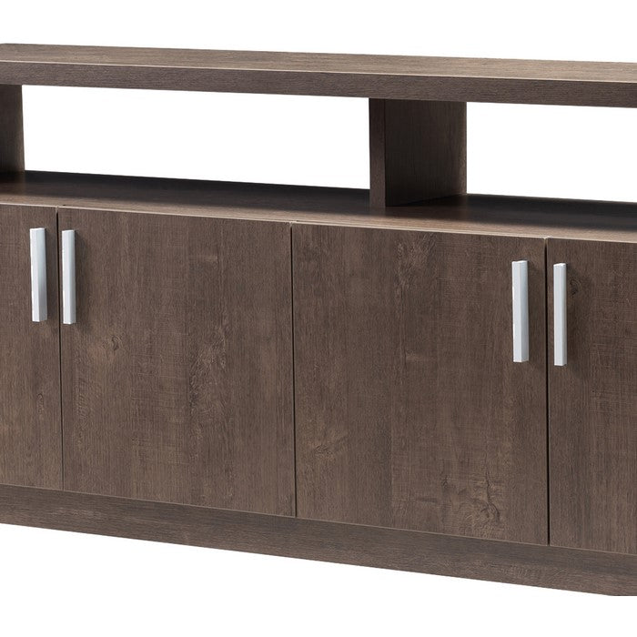 Modern TV Stand with 2 Open Shelves and Door Cabinet Storage, Brown