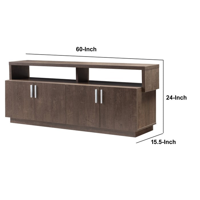 Modern TV Stand with 2 Open Shelves and Door Cabinet Storage, Brown