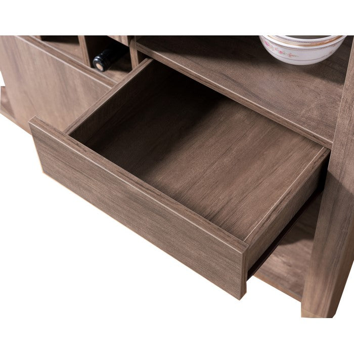 Transitional Wooden Buffet with 4 Open Shelves and 2 Drawers, Brown