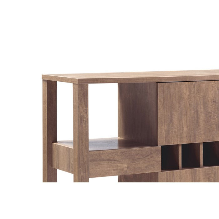 Transitional Wooden Buffet with 4 Open Shelves and 2 Drawers, Brown