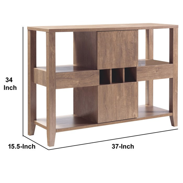 Transitional Wooden Buffet with 4 Open Shelves and 2 Drawers, Brown