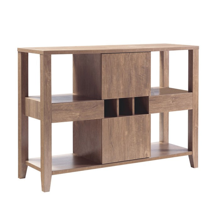 Transitional Wooden Buffet with 4 Open Shelves and 2 Drawers, Brown