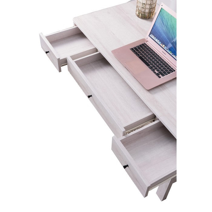 3 Drawer Rectangular Wooden Desk with Block Leg Support, White