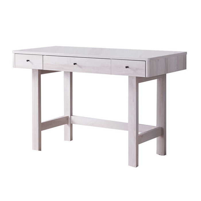 3 Drawer Rectangular Wooden Desk with Block Leg Support, White