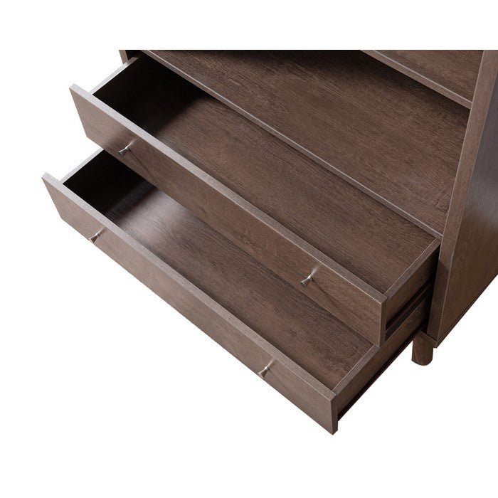 2 Drawer Wooden Bookcase with 7 Open Shelves, Brown