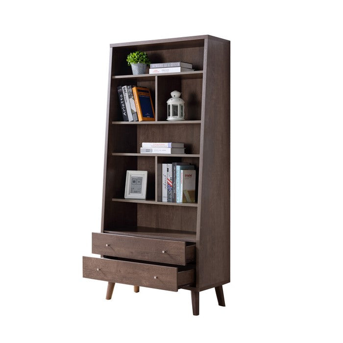 2 Drawer Wooden Bookcase with 7 Open Shelves, Brown