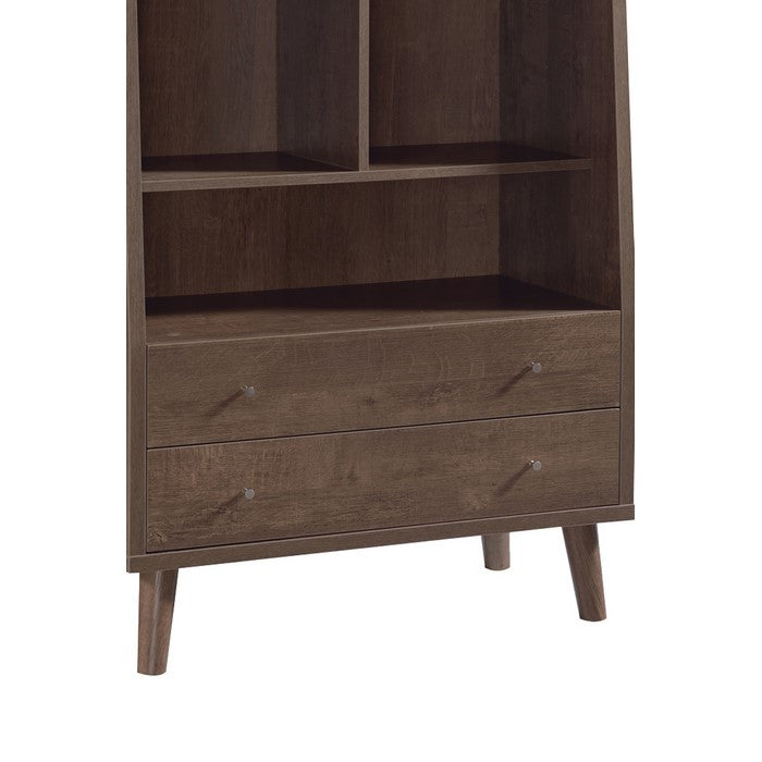 2 Drawer Wooden Bookcase with 7 Open Shelves, Brown