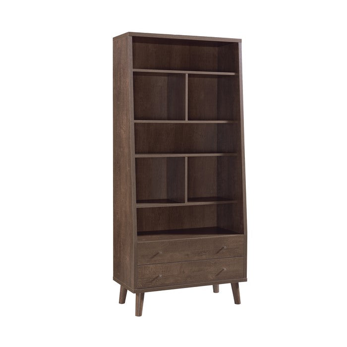 2 Drawer Wooden Bookcase with 7 Open Shelves, Brown