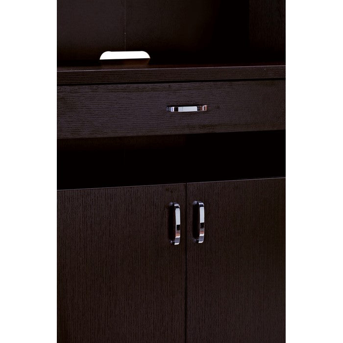 Wooden 2 Door Bakers Cabinet with 3 Open Shelves and 1 Drawer, Brown