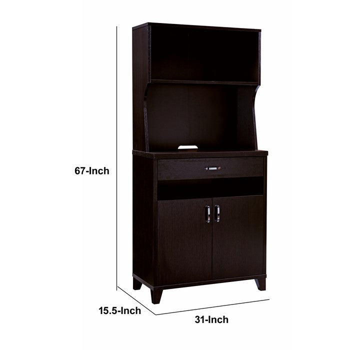Wooden 2 Door Bakers Cabinet with 3 Open Shelves and 1 Drawer, Brown