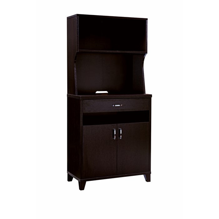 Wooden 2 Door Bakers Cabinet with 3 Open Shelves and 1 Drawer, Brown