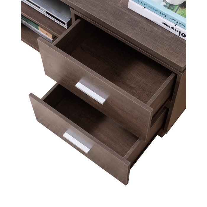 Transitional Wooden TV Stand with 2 Open Shelves and 4 Drawers, Brown