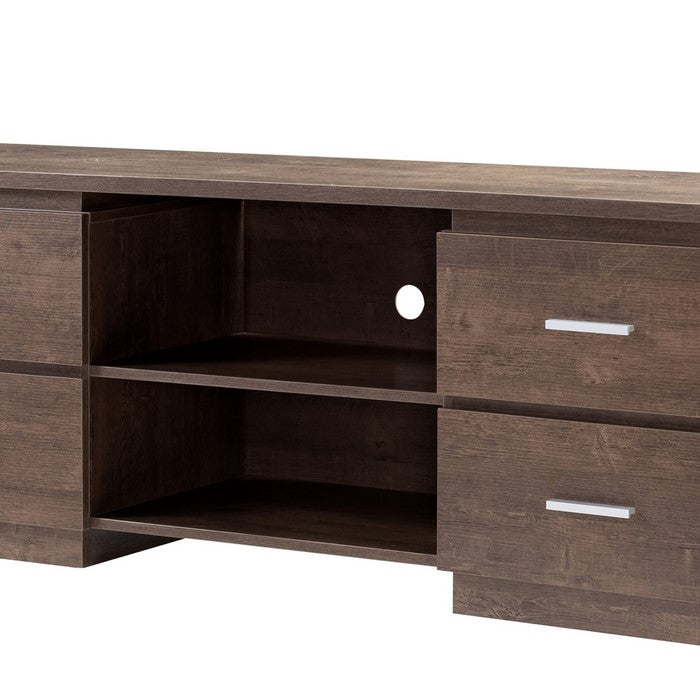 Transitional Wooden TV Stand with 2 Open Shelves and 4 Drawers, Brown