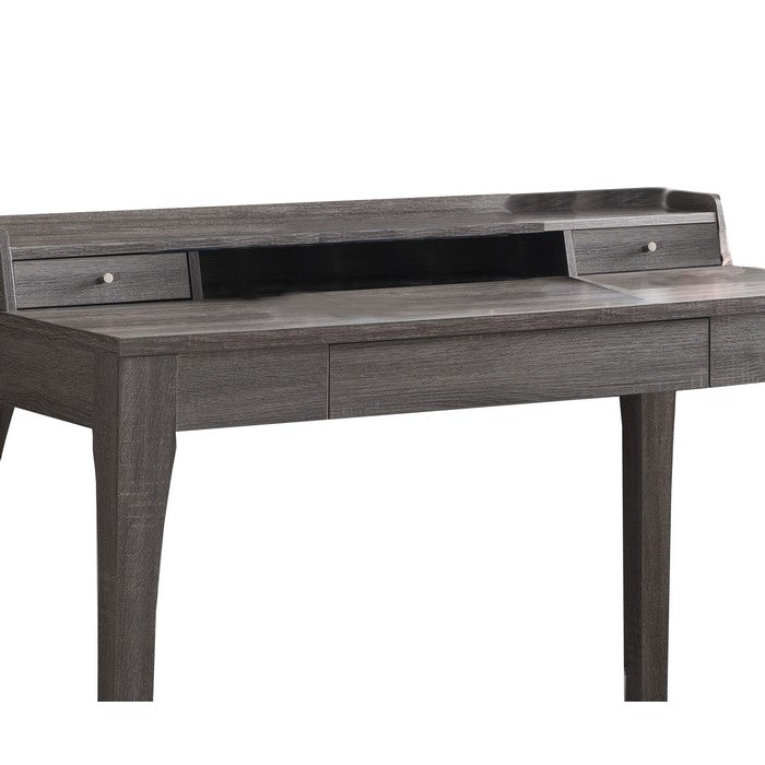 Wooden Desk with 3 Drawers and Straight Legs, Distressed Gray
